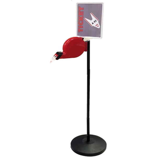 Kit Piantana Eliminacode Printex con Distributore ticket a Chiocciola e Cartello istruzioni | Dispenser a spirale per gestione file con rotolo numeri attesa