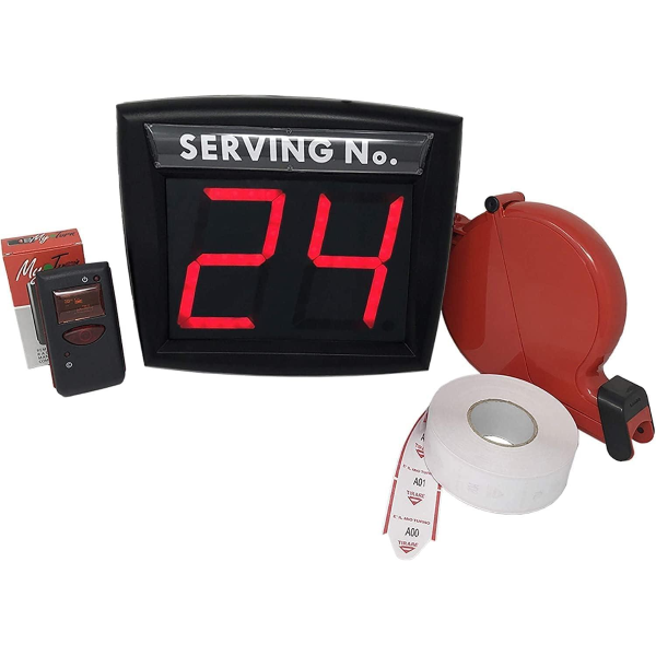 Display Eliminacode a due cifre Led rosso MY TURN | Visore con Radiocomando, Distributore ticket e rotolo numeri attesa per gestione file