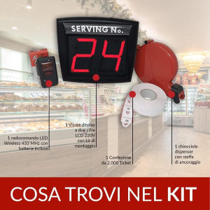 Display Eliminacode a due cifre Led rosso MY TURN | Visore con Radiocomando, Distributore ticket e rotolo numeri attesa per gestione file