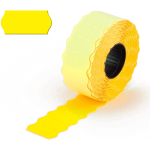 36 Rotoli Etichette adesive per prezzatrice misura 26x12mm | Adesivo permanente sagomato a onda in carta colore Giallo fluorescente | 54.000 etichette per data di scadenza, prezzo e codice articoli