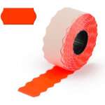 10 Rotoli Etichette adesive per prezzatrice misura 26x12mm | Adesivo permanente sagomato a onda in carta colore Rosso fluorescente | 15.000 etichette per data di scadenza, prezzo e codice articoli