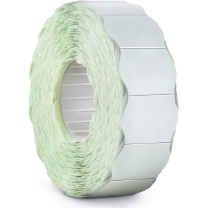 10 Rotoli Etichette adesive per prezzatrice misura 26x16mm | Adesivo permanente sagomato a onda in carta colore Bianco | 10.000 etichette per data di scadenza, prezzo e codice articoli