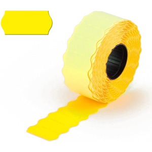 10 Rotoli Etichette adesive per prezzatrice misura 26x16mm | Adesivo permanente sagomato a onda in carta colore Giallo fluorescente | 10.000 etichette per data di scadenza, prezzo e codice articoli