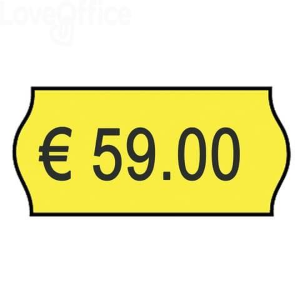 10 Rotoli Etichette adesive per prezzatrice misura 26x16mm | Adesivo permanente sagomato a onda in carta colore Giallo fluorescente | 10.000 etichette per data di scadenza, prezzo e codice articoli