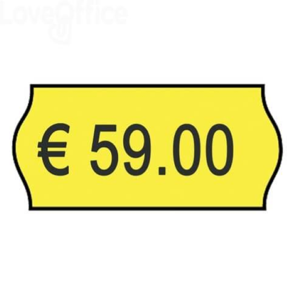 10 Rotoli Etichette adesive per prezzatrice misura 26x16mm | Adesivo permanente sagomato a onda in carta colore Giallo fluorescente | 10.000 etichette per data di scadenza, prezzo e codice articoli