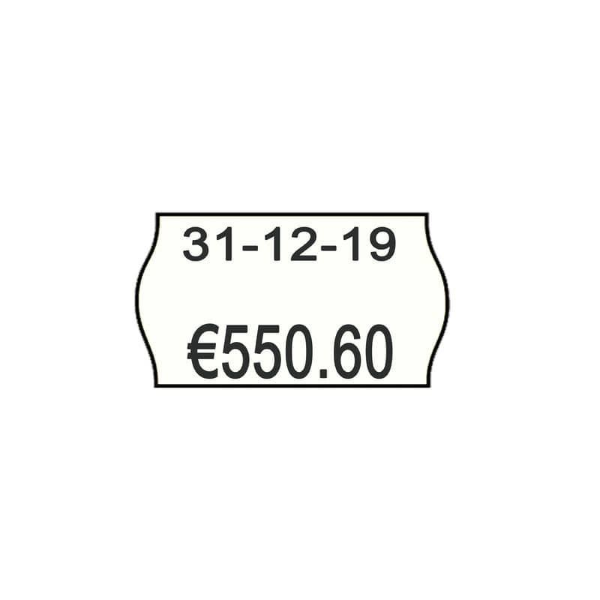 10 Rotoli Etichette adesive per prezzatrice misura 26x16mm | Adesivo permanente sagomato a onda in carta colore Bianco | 10.000 etichette per data di scadenza, prezzo e codice articoli